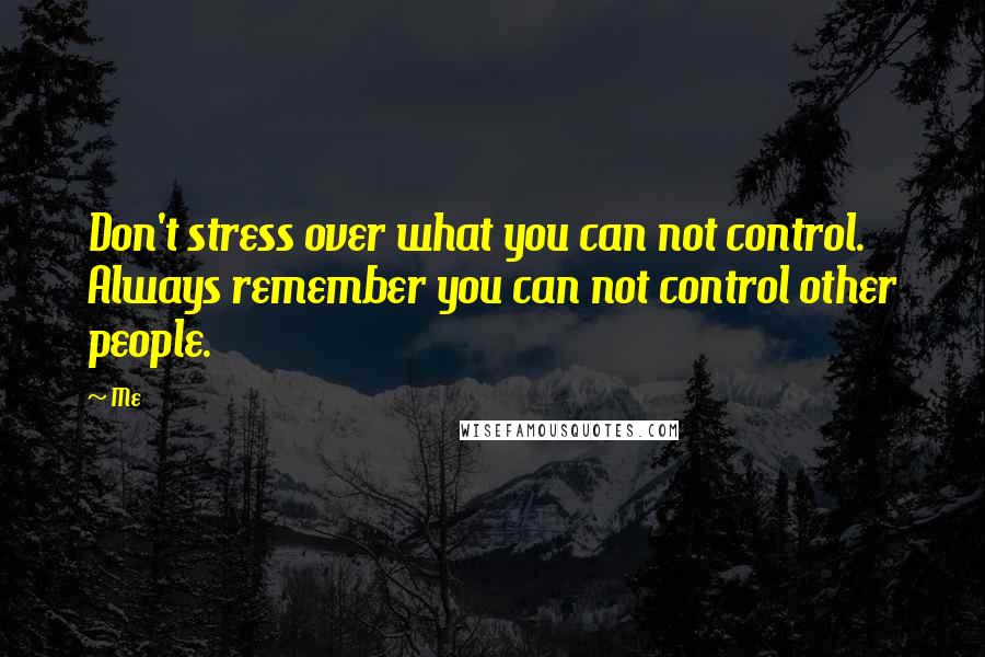 Me Quotes: Don't stress over what you can not control. Always remember you can not control other people.