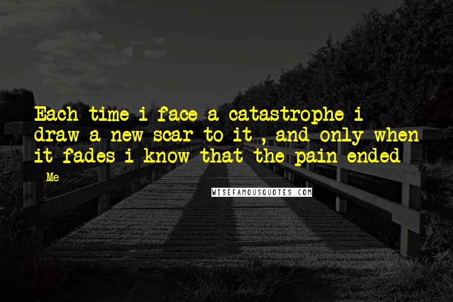 Me Quotes: Each time i face a catastrophe i draw a new scar to it , and only when it fades i know that the pain ended