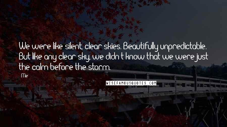 Me Quotes: We were like silent, clear skies. Beautifully unpredictable. But like any clear sky, we didn't know that we were just the calm before the storm.