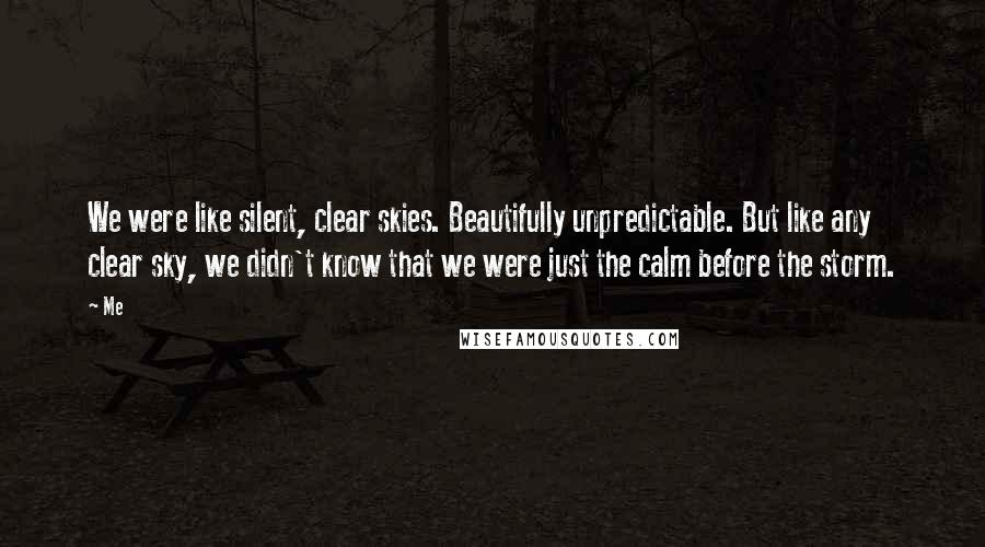 Me Quotes: We were like silent, clear skies. Beautifully unpredictable. But like any clear sky, we didn't know that we were just the calm before the storm.