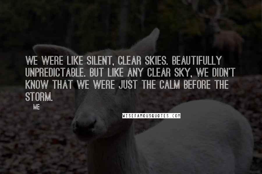 Me Quotes: We were like silent, clear skies. Beautifully unpredictable. But like any clear sky, we didn't know that we were just the calm before the storm.