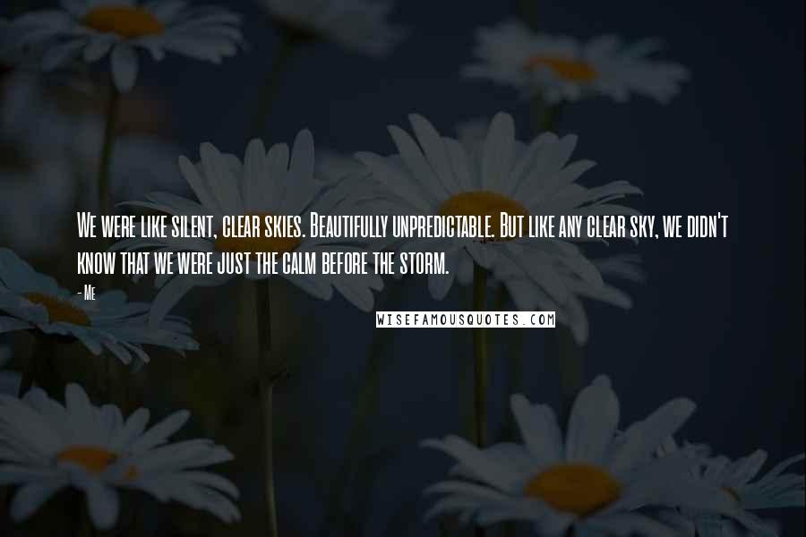 Me Quotes: We were like silent, clear skies. Beautifully unpredictable. But like any clear sky, we didn't know that we were just the calm before the storm.