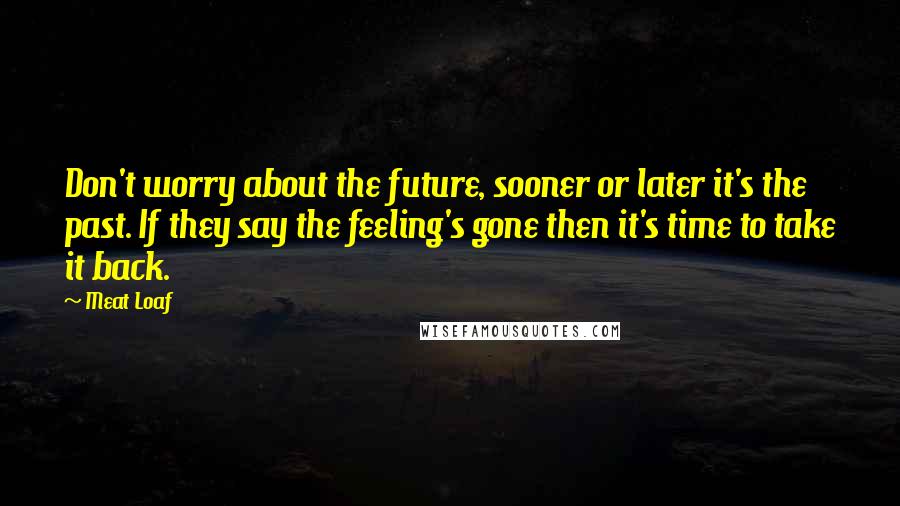 Meat Loaf Quotes: Don't worry about the future, sooner or later it's the past. If they say the feeling's gone then it's time to take it back.