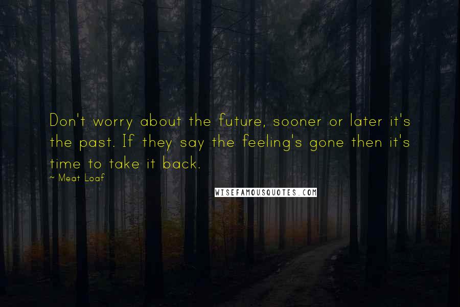 Meat Loaf Quotes: Don't worry about the future, sooner or later it's the past. If they say the feeling's gone then it's time to take it back.