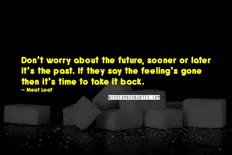 Meat Loaf Quotes: Don't worry about the future, sooner or later it's the past. If they say the feeling's gone then it's time to take it back.