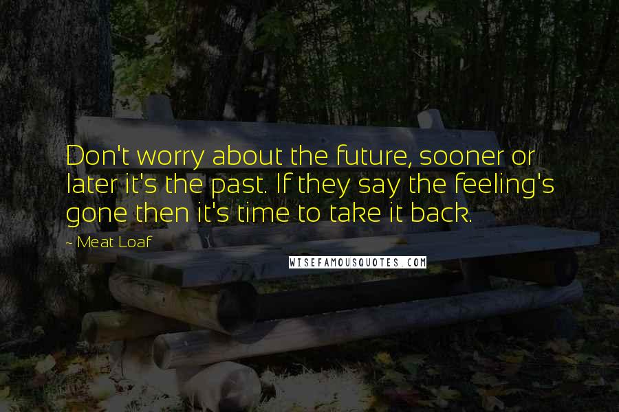 Meat Loaf Quotes: Don't worry about the future, sooner or later it's the past. If they say the feeling's gone then it's time to take it back.