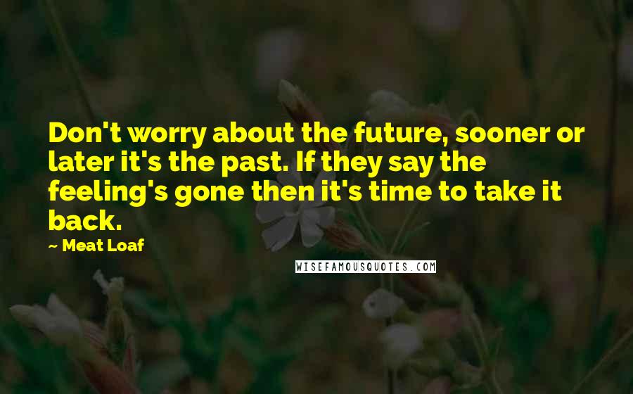 Meat Loaf Quotes: Don't worry about the future, sooner or later it's the past. If they say the feeling's gone then it's time to take it back.