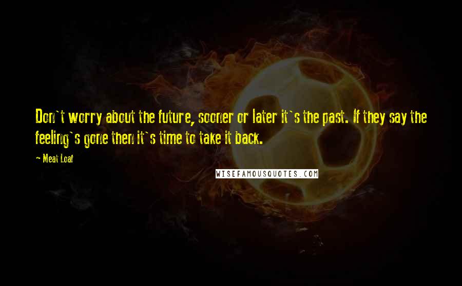 Meat Loaf Quotes: Don't worry about the future, sooner or later it's the past. If they say the feeling's gone then it's time to take it back.