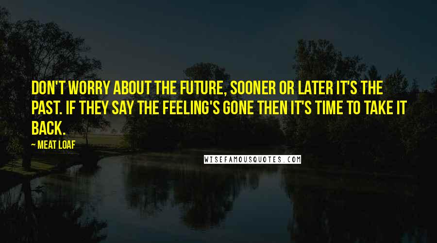 Meat Loaf Quotes: Don't worry about the future, sooner or later it's the past. If they say the feeling's gone then it's time to take it back.