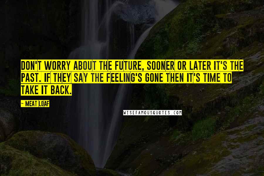 Meat Loaf Quotes: Don't worry about the future, sooner or later it's the past. If they say the feeling's gone then it's time to take it back.