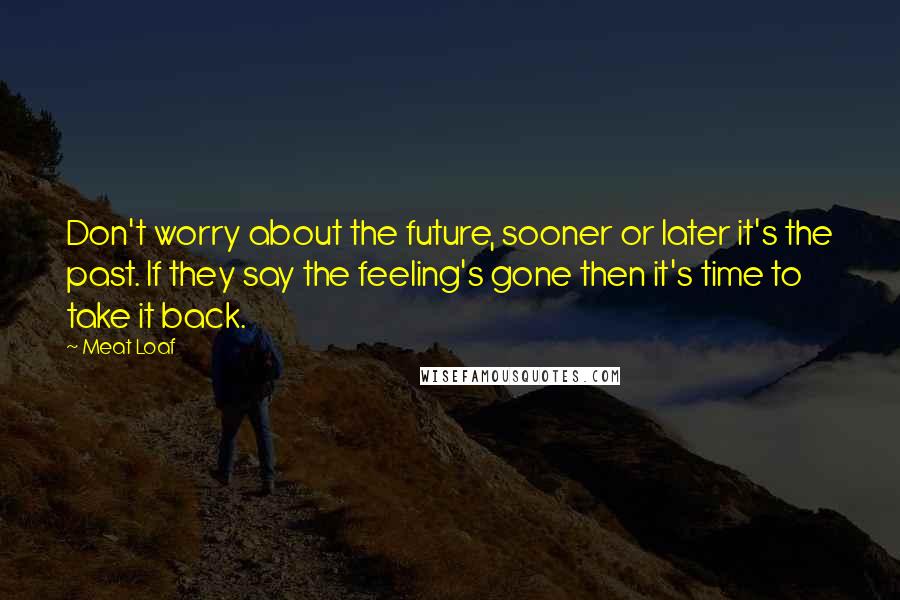 Meat Loaf Quotes: Don't worry about the future, sooner or later it's the past. If they say the feeling's gone then it's time to take it back.