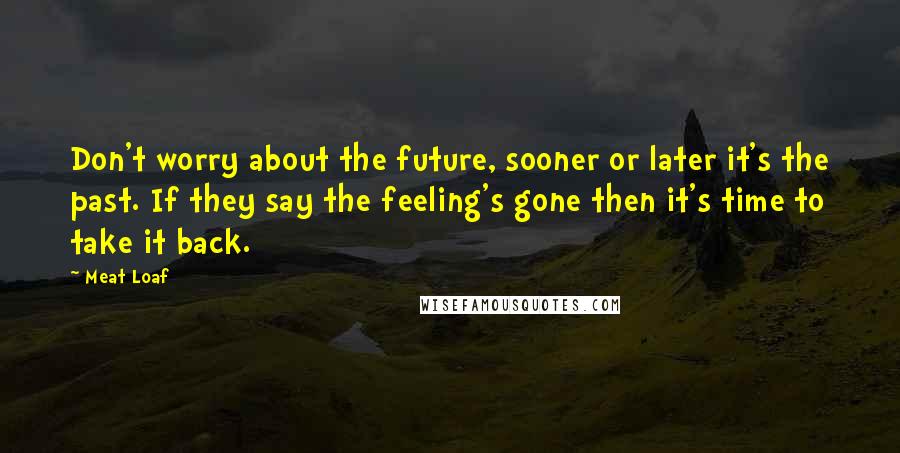 Meat Loaf Quotes: Don't worry about the future, sooner or later it's the past. If they say the feeling's gone then it's time to take it back.