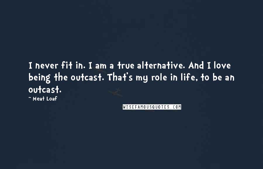 Meat Loaf Quotes: I never fit in. I am a true alternative. And I love being the outcast. That's my role in life, to be an outcast.