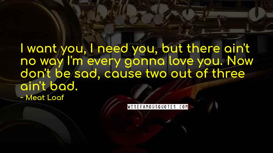 Meat Loaf Quotes: I want you, I need you, but there ain't no way I'm every gonna love you. Now don't be sad, cause two out of three ain't bad.