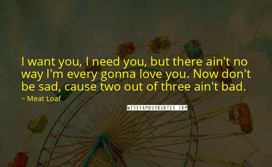 Meat Loaf Quotes: I want you, I need you, but there ain't no way I'm every gonna love you. Now don't be sad, cause two out of three ain't bad.