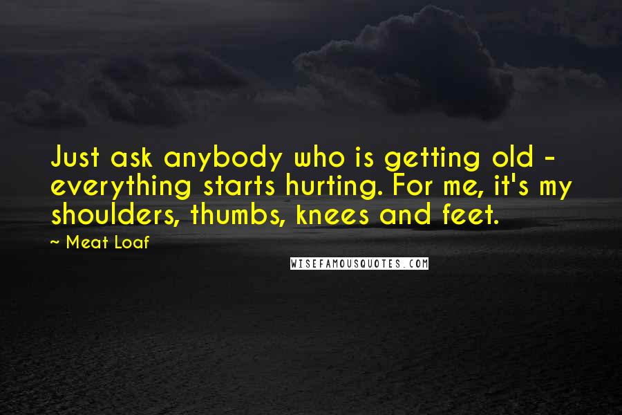 Meat Loaf Quotes: Just ask anybody who is getting old - everything starts hurting. For me, it's my shoulders, thumbs, knees and feet.