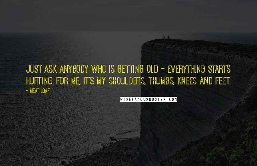 Meat Loaf Quotes: Just ask anybody who is getting old - everything starts hurting. For me, it's my shoulders, thumbs, knees and feet.