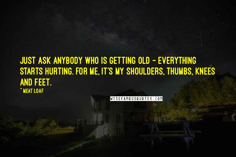 Meat Loaf Quotes: Just ask anybody who is getting old - everything starts hurting. For me, it's my shoulders, thumbs, knees and feet.