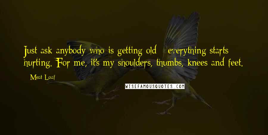 Meat Loaf Quotes: Just ask anybody who is getting old - everything starts hurting. For me, it's my shoulders, thumbs, knees and feet.