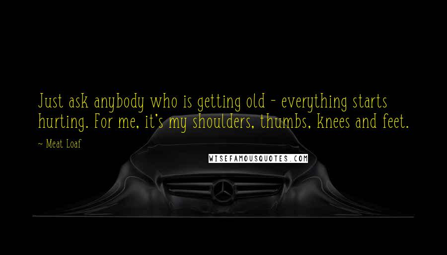 Meat Loaf Quotes: Just ask anybody who is getting old - everything starts hurting. For me, it's my shoulders, thumbs, knees and feet.
