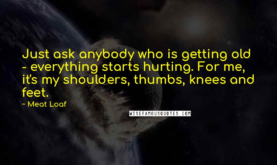 Meat Loaf Quotes: Just ask anybody who is getting old - everything starts hurting. For me, it's my shoulders, thumbs, knees and feet.