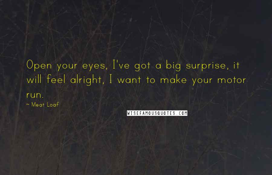 Meat Loaf Quotes: Open your eyes, I've got a big surprise, it will feel alright, I want to make your motor run.