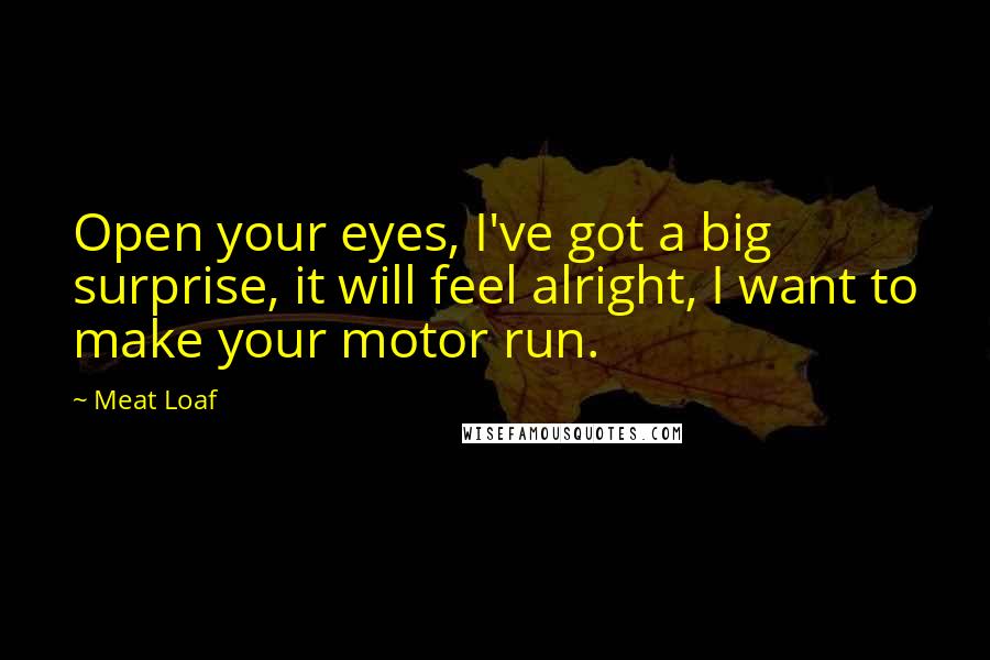 Meat Loaf Quotes: Open your eyes, I've got a big surprise, it will feel alright, I want to make your motor run.