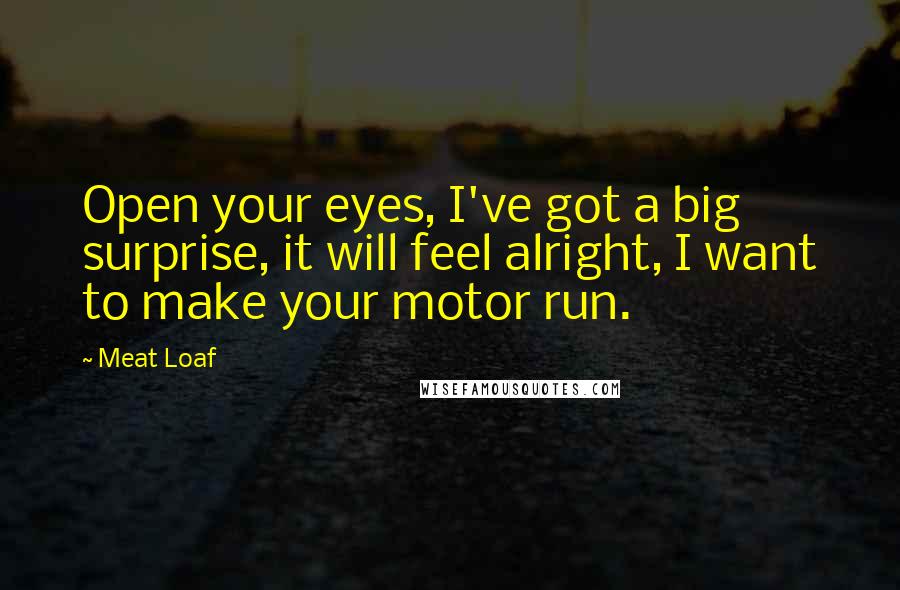 Meat Loaf Quotes: Open your eyes, I've got a big surprise, it will feel alright, I want to make your motor run.