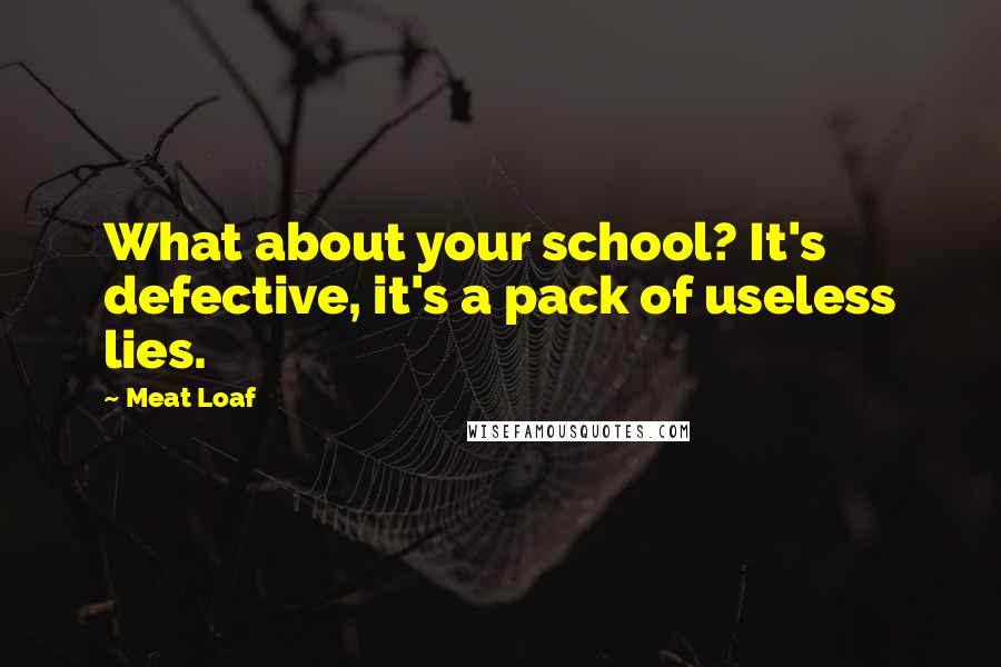 Meat Loaf Quotes: What about your school? It's defective, it's a pack of useless lies.