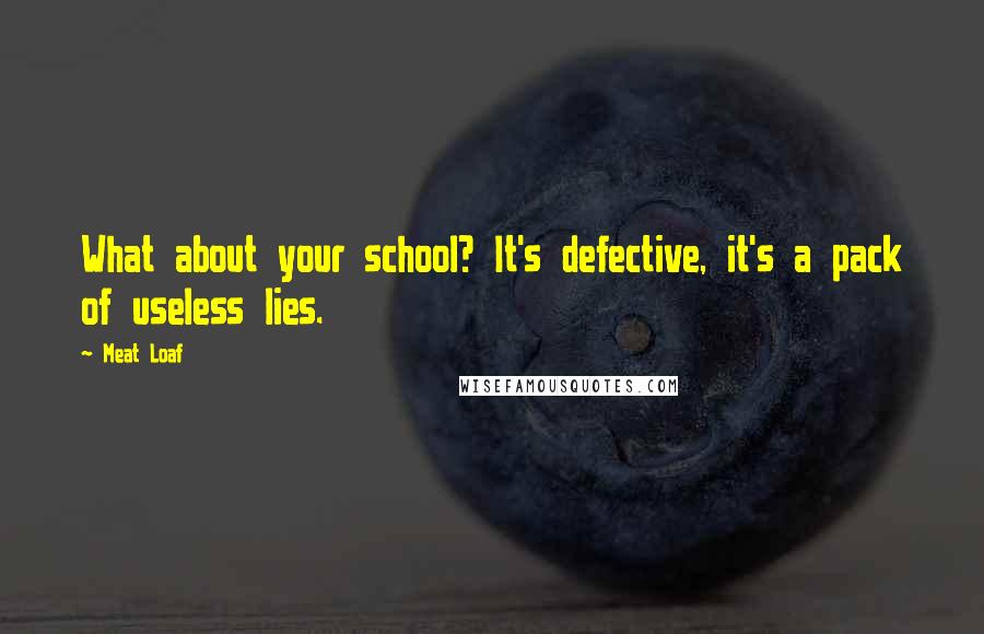 Meat Loaf Quotes: What about your school? It's defective, it's a pack of useless lies.