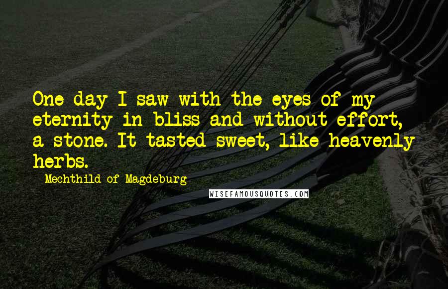Mechthild Of Magdeburg Quotes: One day I saw with the eyes of my eternity in bliss and without effort, a stone. It tasted sweet, like heavenly herbs.