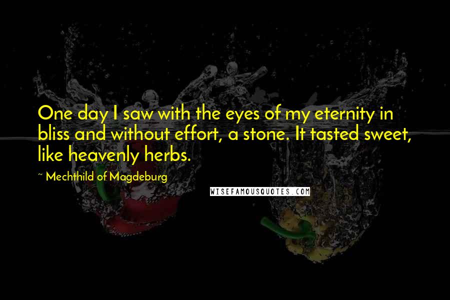 Mechthild Of Magdeburg Quotes: One day I saw with the eyes of my eternity in bliss and without effort, a stone. It tasted sweet, like heavenly herbs.