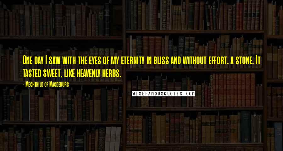 Mechthild Of Magdeburg Quotes: One day I saw with the eyes of my eternity in bliss and without effort, a stone. It tasted sweet, like heavenly herbs.