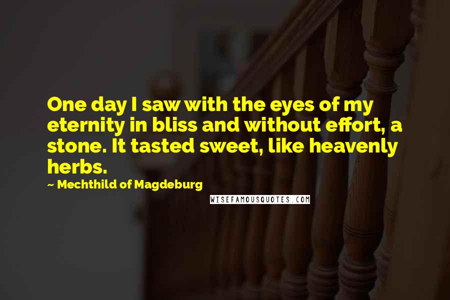 Mechthild Of Magdeburg Quotes: One day I saw with the eyes of my eternity in bliss and without effort, a stone. It tasted sweet, like heavenly herbs.