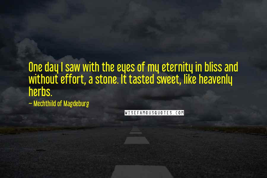 Mechthild Of Magdeburg Quotes: One day I saw with the eyes of my eternity in bliss and without effort, a stone. It tasted sweet, like heavenly herbs.