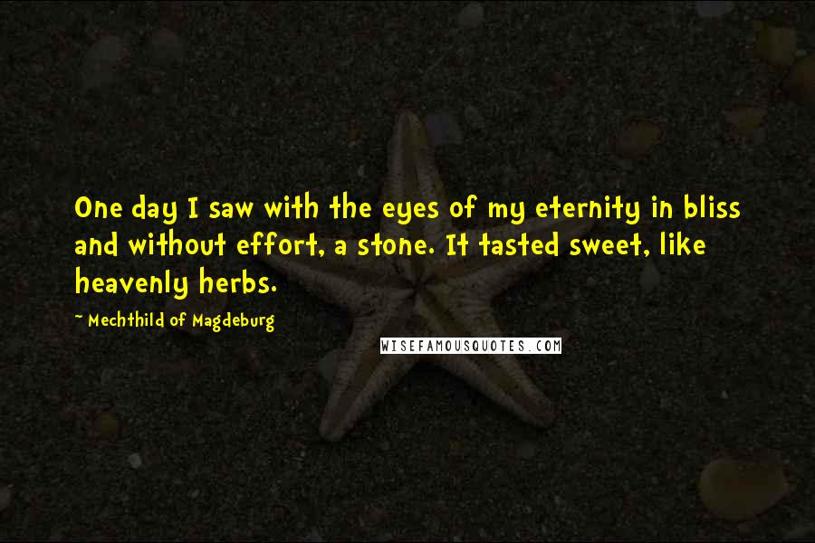 Mechthild Of Magdeburg Quotes: One day I saw with the eyes of my eternity in bliss and without effort, a stone. It tasted sweet, like heavenly herbs.