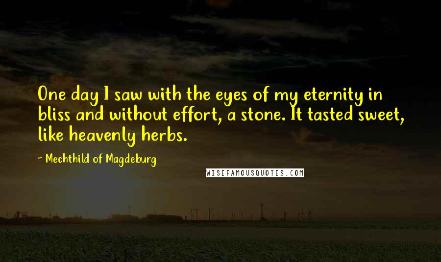 Mechthild Of Magdeburg Quotes: One day I saw with the eyes of my eternity in bliss and without effort, a stone. It tasted sweet, like heavenly herbs.