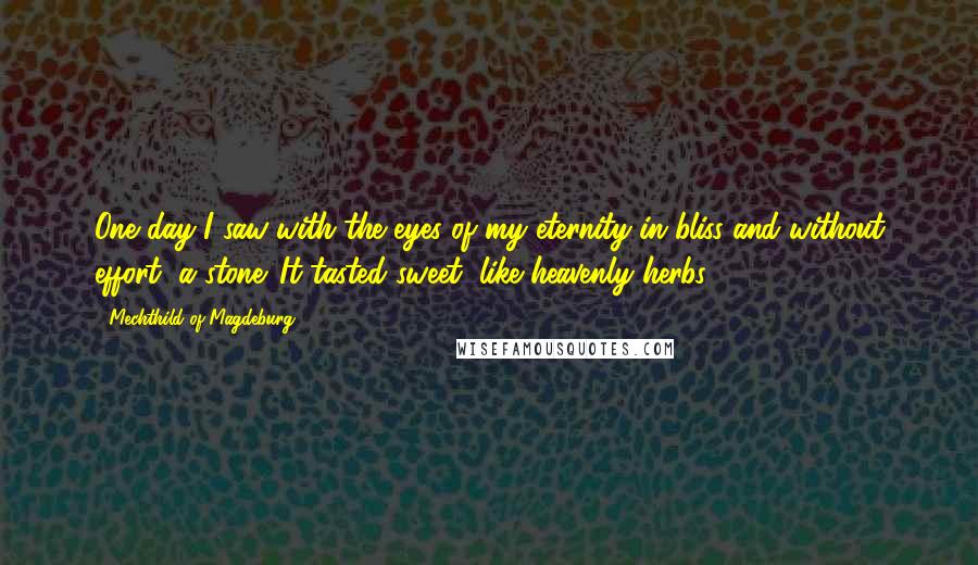 Mechthild Of Magdeburg Quotes: One day I saw with the eyes of my eternity in bliss and without effort, a stone. It tasted sweet, like heavenly herbs.