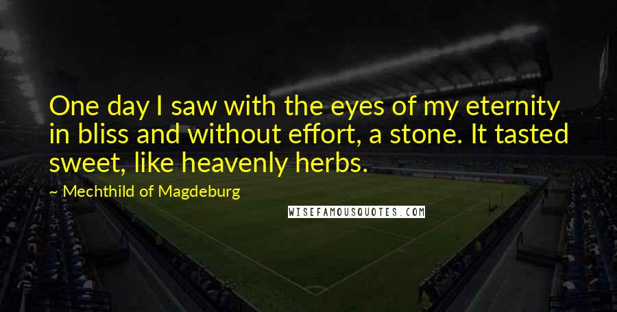 Mechthild Of Magdeburg Quotes: One day I saw with the eyes of my eternity in bliss and without effort, a stone. It tasted sweet, like heavenly herbs.