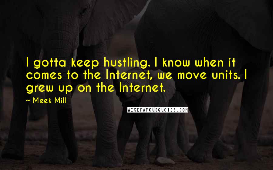 Meek Mill Quotes: I gotta keep hustling. I know when it comes to the Internet, we move units. I grew up on the Internet.