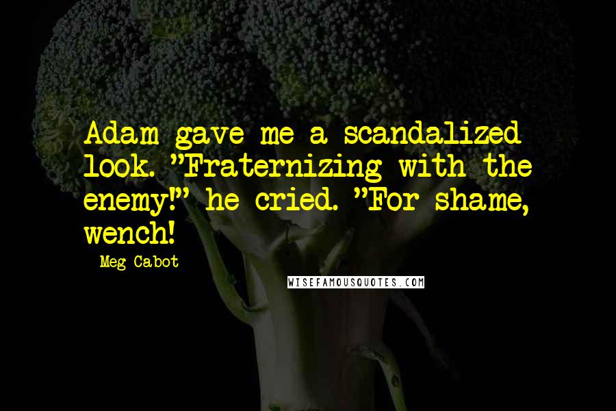 Meg Cabot Quotes: Adam gave me a scandalized look. "Fraternizing with the enemy!" he cried. "For shame, wench!