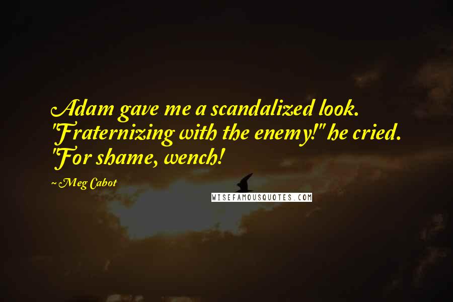 Meg Cabot Quotes: Adam gave me a scandalized look. "Fraternizing with the enemy!" he cried. "For shame, wench!
