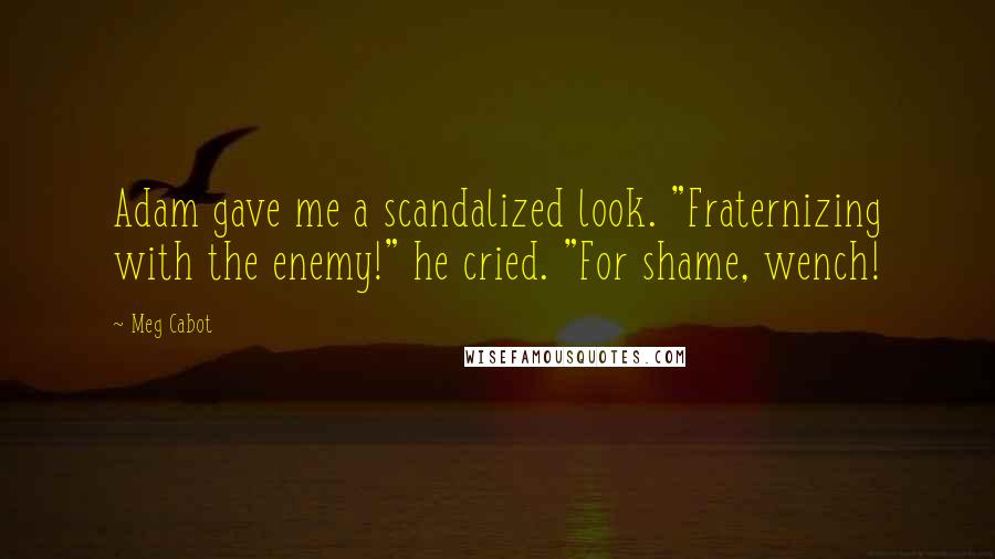 Meg Cabot Quotes: Adam gave me a scandalized look. "Fraternizing with the enemy!" he cried. "For shame, wench!