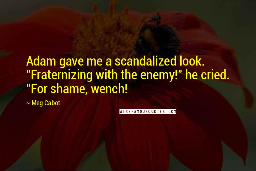 Meg Cabot Quotes: Adam gave me a scandalized look. "Fraternizing with the enemy!" he cried. "For shame, wench!