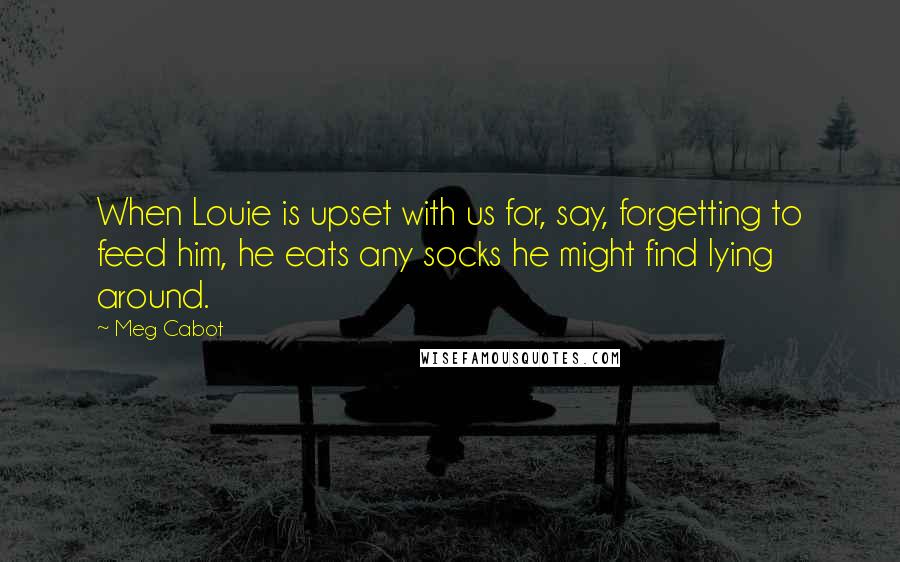 Meg Cabot Quotes: When Louie is upset with us for, say, forgetting to feed him, he eats any socks he might find lying around.