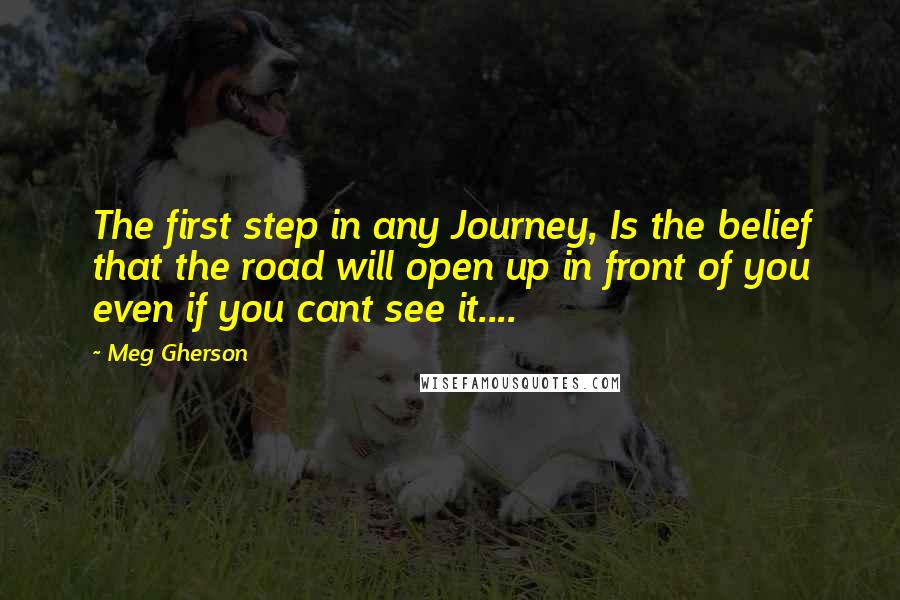 Meg Gherson Quotes: The first step in any Journey, Is the belief that the road will open up in front of you even if you cant see it....