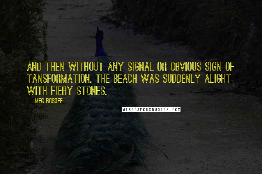 Meg Rosoff Quotes: And then without any signal or obvious sign of tansformation, the beach was suddenly alight with fiery stones.