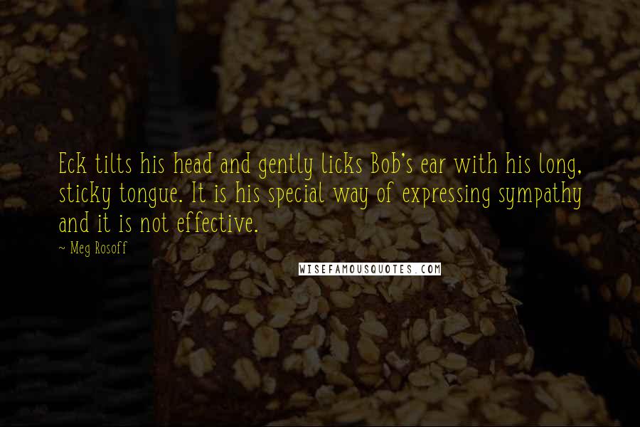 Meg Rosoff Quotes: Eck tilts his head and gently licks Bob's ear with his long, sticky tongue. It is his special way of expressing sympathy and it is not effective.