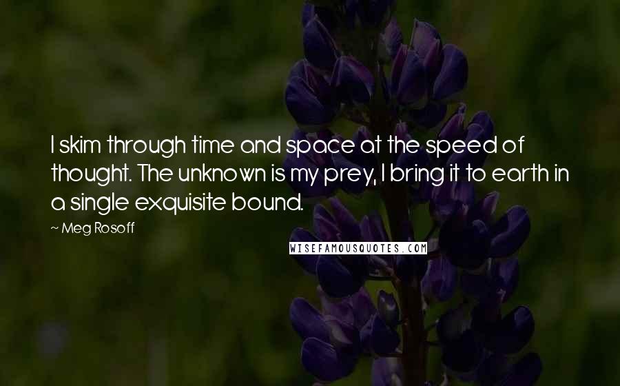 Meg Rosoff Quotes: I skim through time and space at the speed of thought. The unknown is my prey, I bring it to earth in a single exquisite bound.