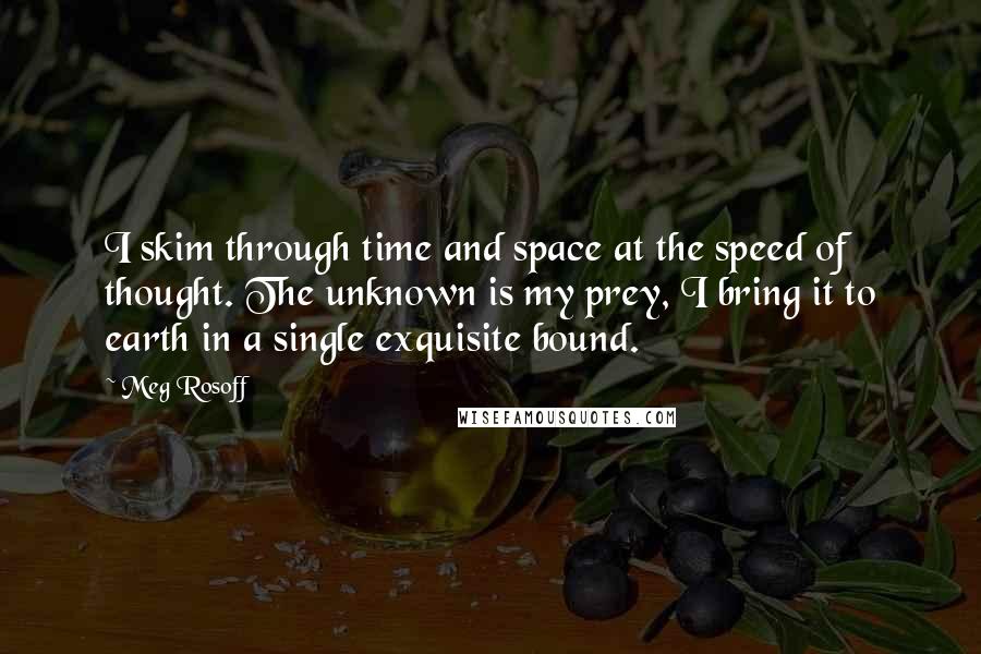 Meg Rosoff Quotes: I skim through time and space at the speed of thought. The unknown is my prey, I bring it to earth in a single exquisite bound.